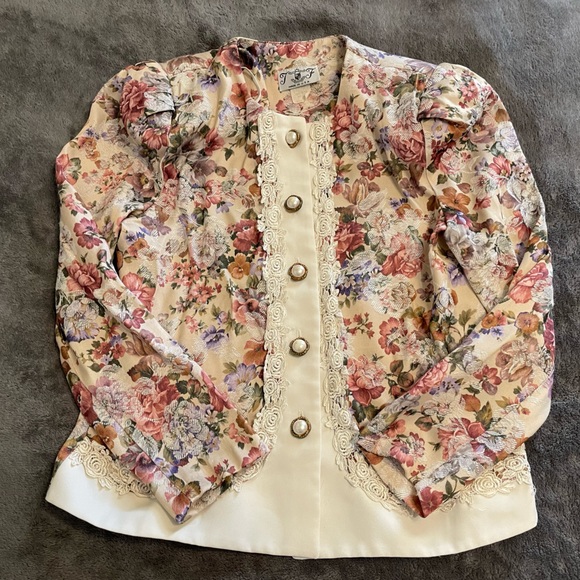 Women's Vintage Floral Print Lapel 3/4 Sleeve Button-Down Shirt